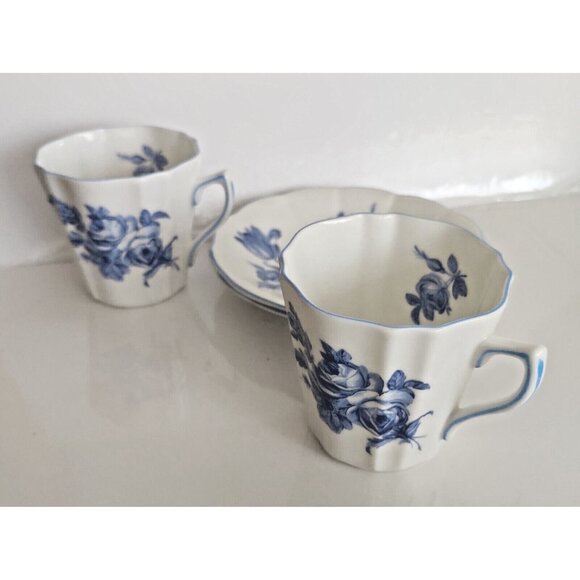 Vintage Rosina England Tea Cup & Saucer Sets (2) Blue Roses - Picture 13 of 14